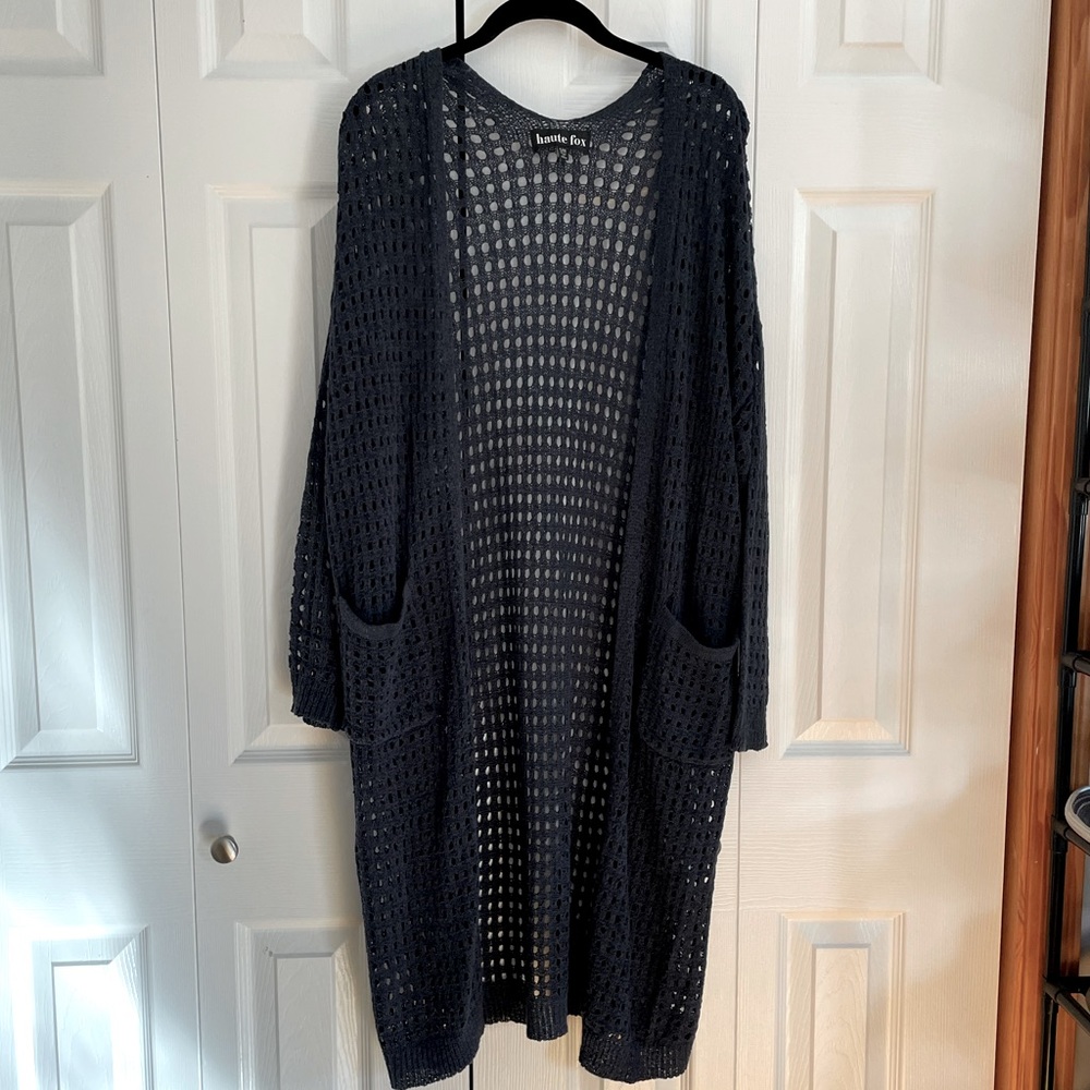Long open knit cardigan